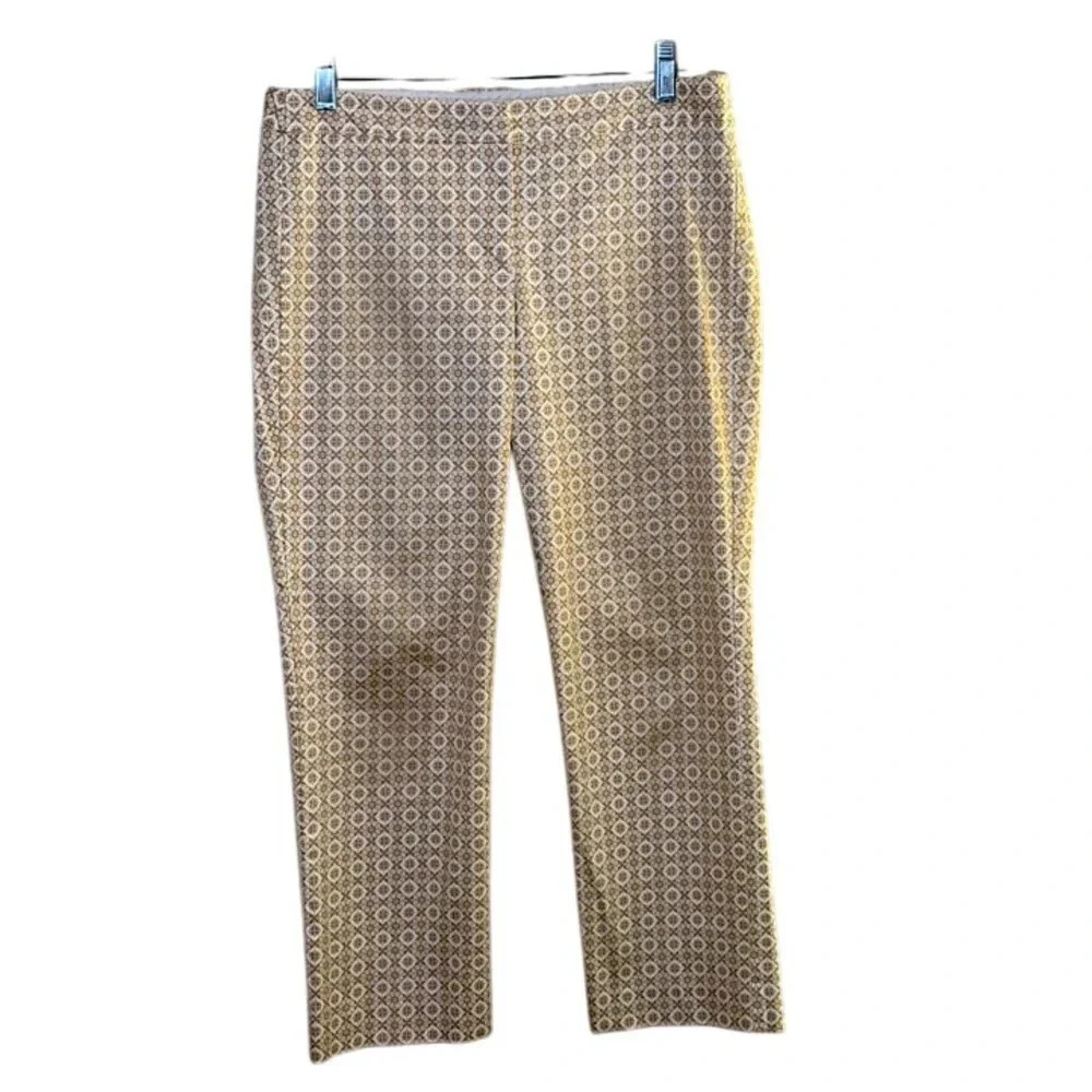 J Crew City Fit Chino Ankle Pants Beige White Pattern Size 2